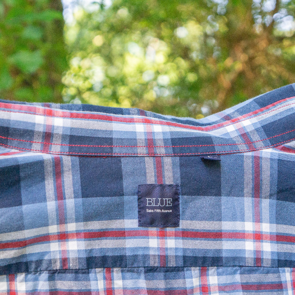 "BLUE" Saks Fifth Ave Button Down Shirt (plaid) - Picture 4 of 4